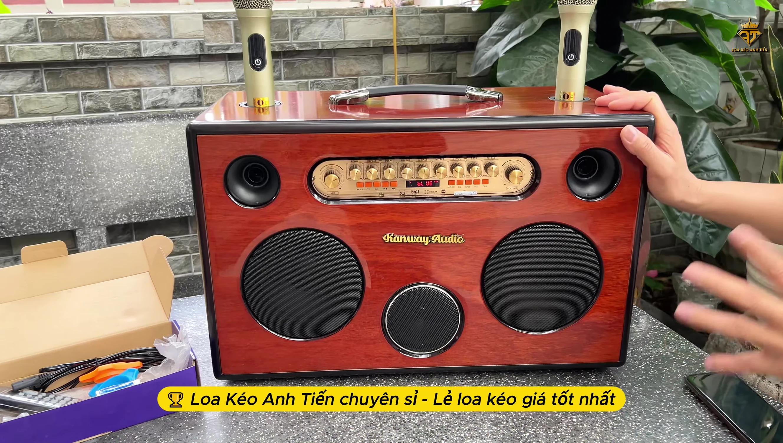 Ảnh toàn cảnh loa Kanway K650, cho thấy chất liệu gỗ cao cấp và màu sắc nổi bật.