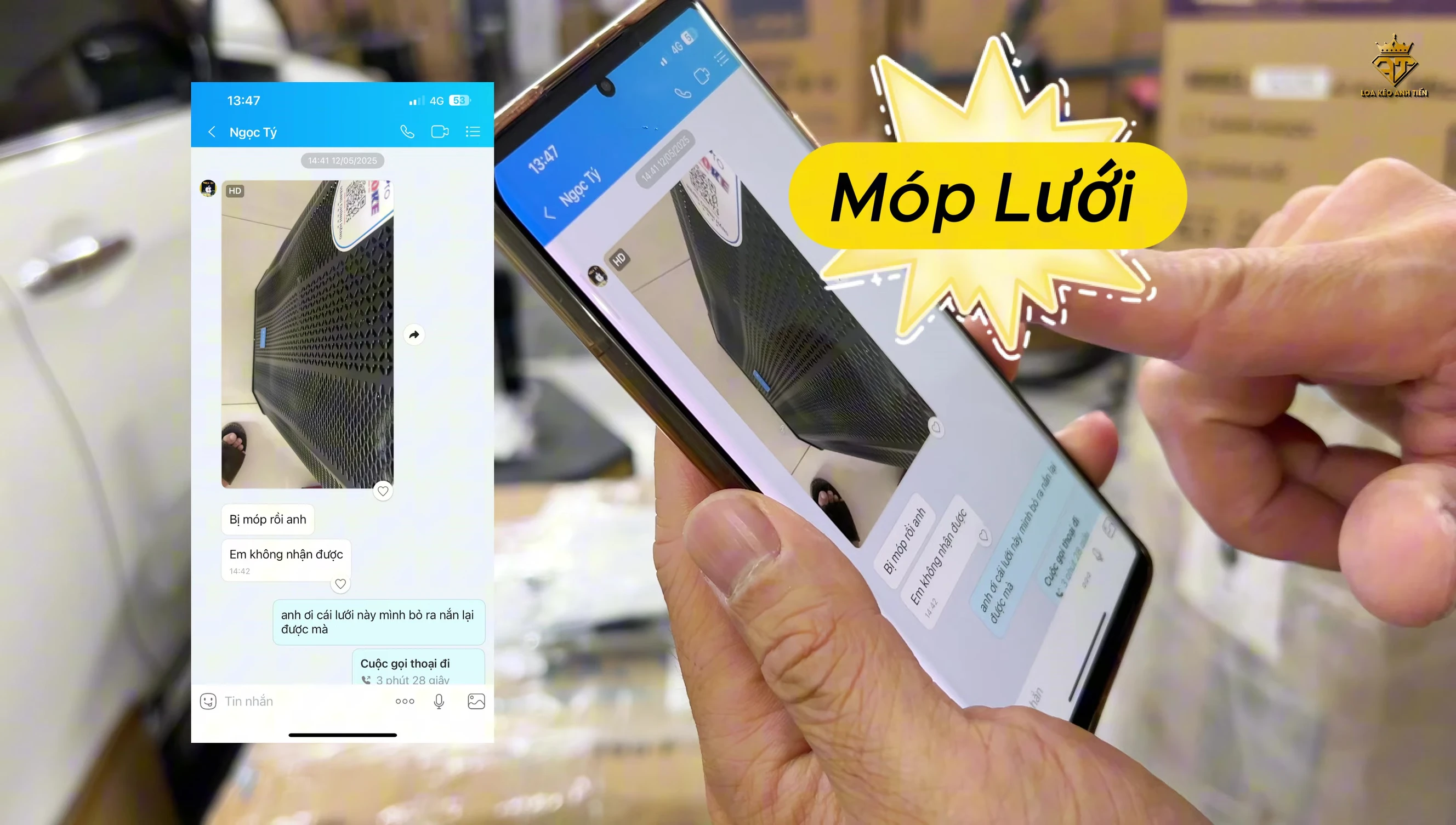 Hình ảnh cận cảnh phần mặt lưới bị móp